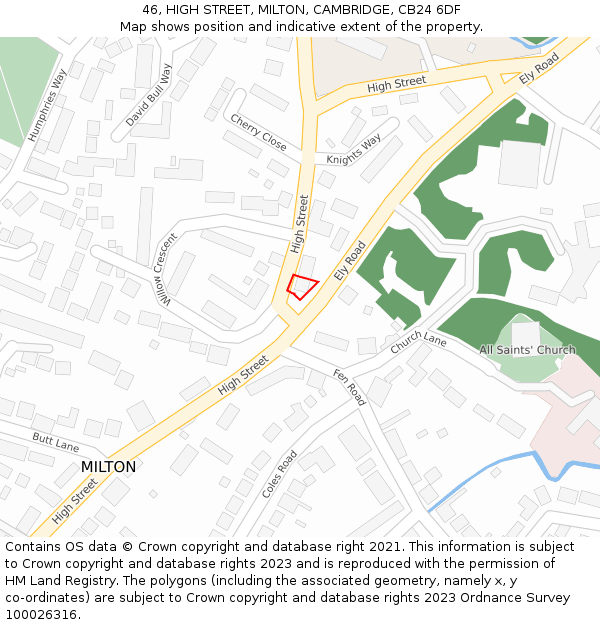 46, HIGH STREET, MILTON, CAMBRIDGE, CB24 6DF: Location map and indicative extent of plot