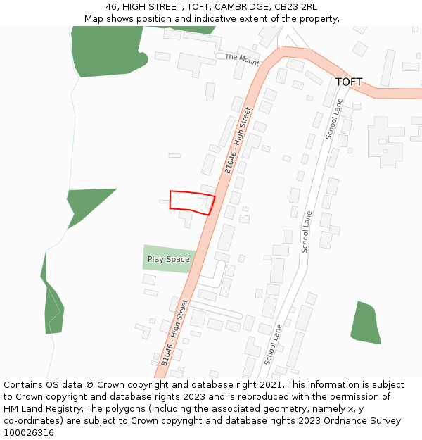 46, HIGH STREET, TOFT, CAMBRIDGE, CB23 2RL: Location map and indicative extent of plot