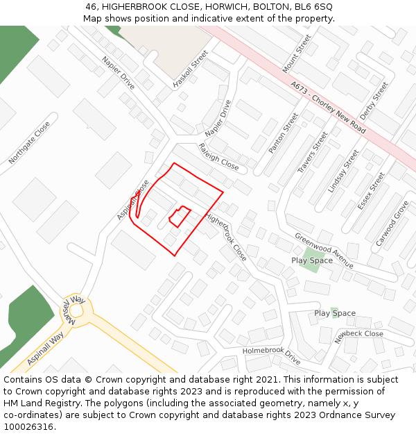 46, HIGHERBROOK CLOSE, HORWICH, BOLTON, BL6 6SQ: Location map and indicative extent of plot