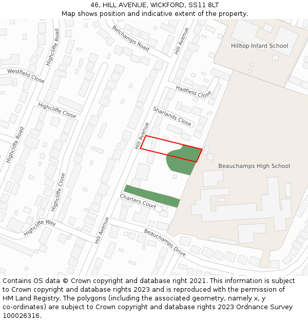 46, HILL AVENUE, WICKFORD, SS11 8LT: Location map and indicative extent of plot