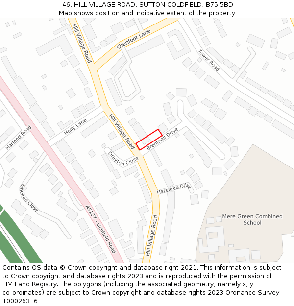 46, HILL VILLAGE ROAD, SUTTON COLDFIELD, B75 5BD: Location map and indicative extent of plot