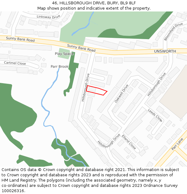 46, HILLSBOROUGH DRIVE, BURY, BL9 8LF: Location map and indicative extent of plot