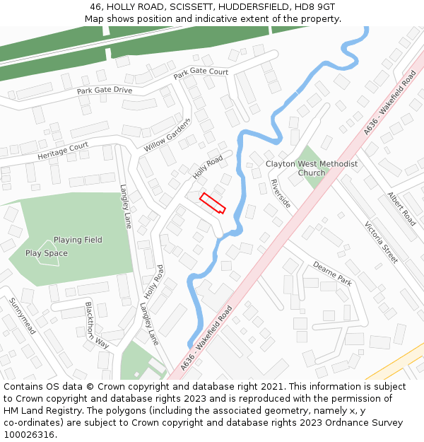 46, HOLLY ROAD, SCISSETT, HUDDERSFIELD, HD8 9GT: Location map and indicative extent of plot