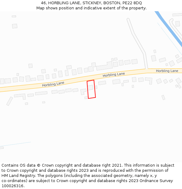 46, HORBLING LANE, STICKNEY, BOSTON, PE22 8DQ: Location map and indicative extent of plot