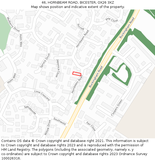 46, HORNBEAM ROAD, BICESTER, OX26 3XZ: Location map and indicative extent of plot
