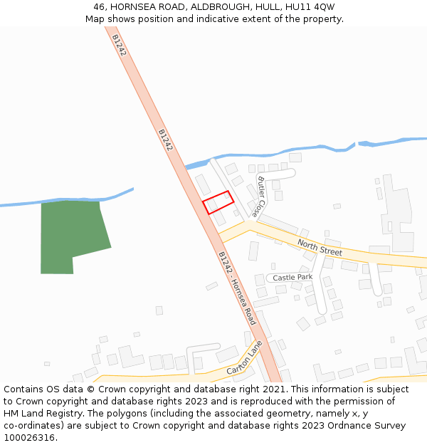 46, HORNSEA ROAD, ALDBROUGH, HULL, HU11 4QW: Location map and indicative extent of plot