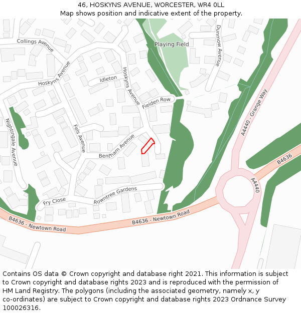 46, HOSKYNS AVENUE, WORCESTER, WR4 0LL: Location map and indicative extent of plot