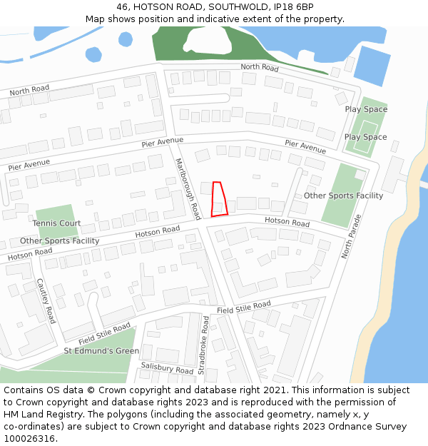 46, HOTSON ROAD, SOUTHWOLD, IP18 6BP: Location map and indicative extent of plot
