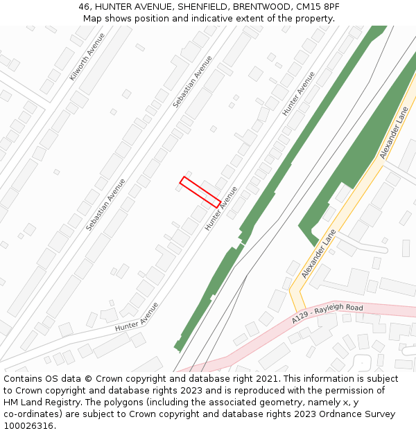 46, HUNTER AVENUE, SHENFIELD, BRENTWOOD, CM15 8PF: Location map and indicative extent of plot