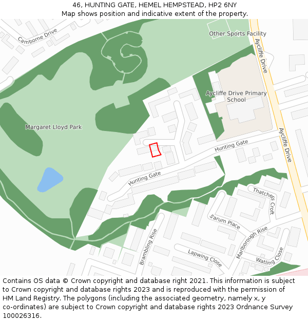 46, HUNTING GATE, HEMEL HEMPSTEAD, HP2 6NY: Location map and indicative extent of plot