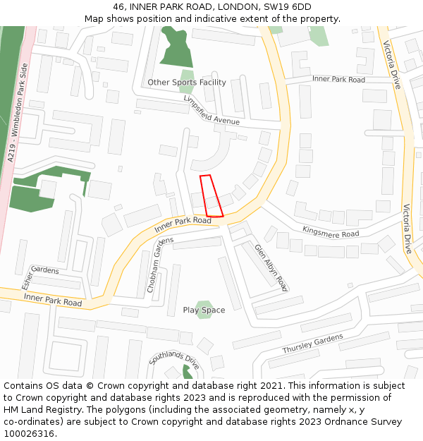46, INNER PARK ROAD, LONDON, SW19 6DD: Location map and indicative extent of plot