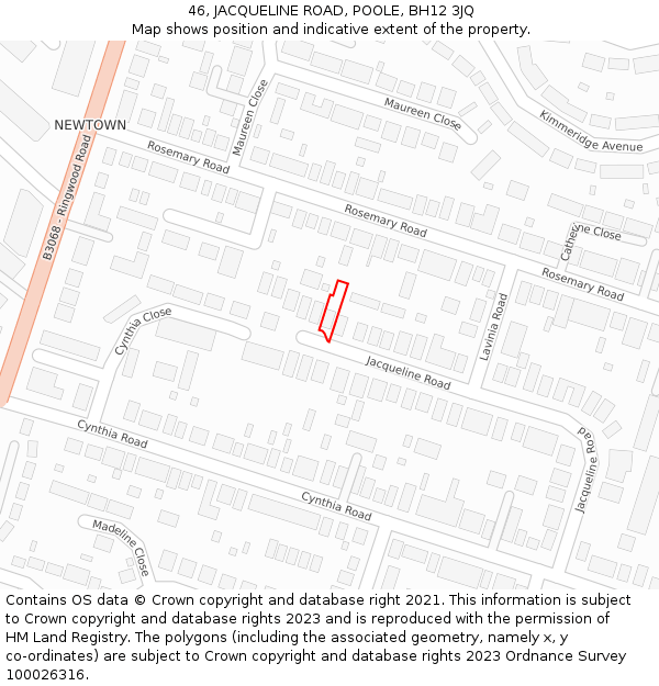 46, JACQUELINE ROAD, POOLE, BH12 3JQ: Location map and indicative extent of plot