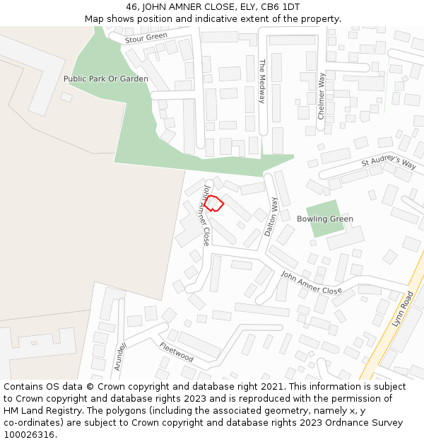 46, JOHN AMNER CLOSE, ELY, CB6 1DT: Location map and indicative extent of plot