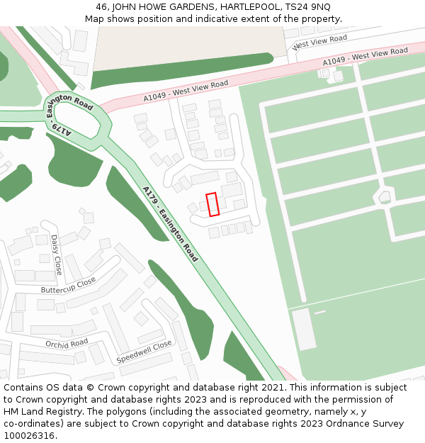 46, JOHN HOWE GARDENS, HARTLEPOOL, TS24 9NQ: Location map and indicative extent of plot
