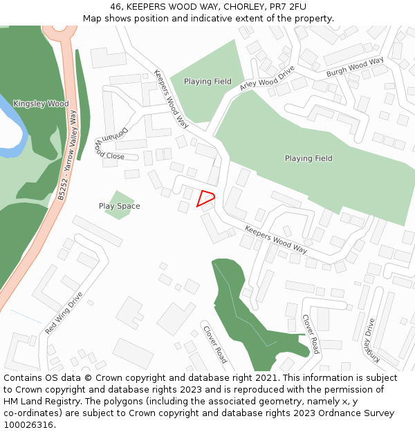 46, KEEPERS WOOD WAY, CHORLEY, PR7 2FU: Location map and indicative extent of plot