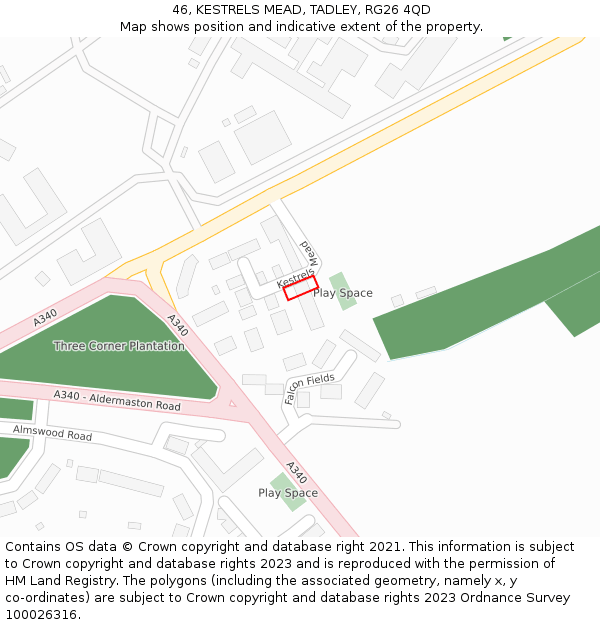 46, KESTRELS MEAD, TADLEY, RG26 4QD: Location map and indicative extent of plot