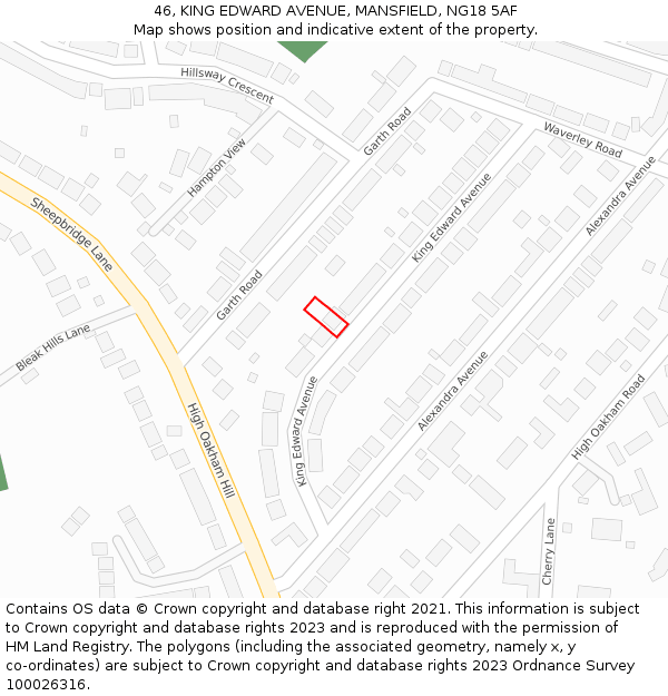 46, KING EDWARD AVENUE, MANSFIELD, NG18 5AF: Location map and indicative extent of plot