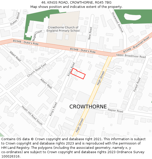 46, KINGS ROAD, CROWTHORNE, RG45 7BG: Location map and indicative extent of plot