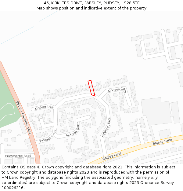 46, KIRKLEES DRIVE, FARSLEY, PUDSEY, LS28 5TE: Location map and indicative extent of plot
