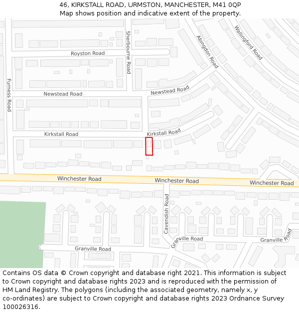 46, KIRKSTALL ROAD, URMSTON, MANCHESTER, M41 0QP: Location map and indicative extent of plot
