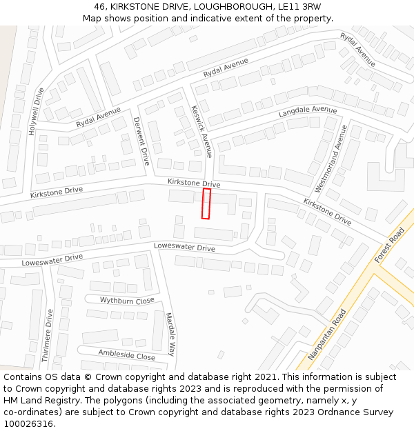 46, KIRKSTONE DRIVE, LOUGHBOROUGH, LE11 3RW: Location map and indicative extent of plot