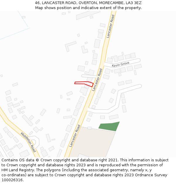 46, LANCASTER ROAD, OVERTON, MORECAMBE, LA3 3EZ: Location map and indicative extent of plot
