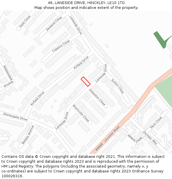 46, LANESIDE DRIVE, HINCKLEY, LE10 1TG: Location map and indicative extent of plot