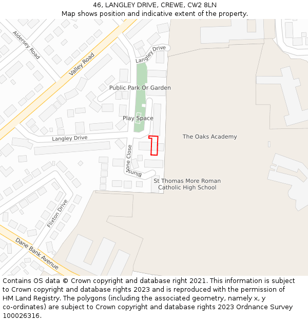 46, LANGLEY DRIVE, CREWE, CW2 8LN: Location map and indicative extent of plot