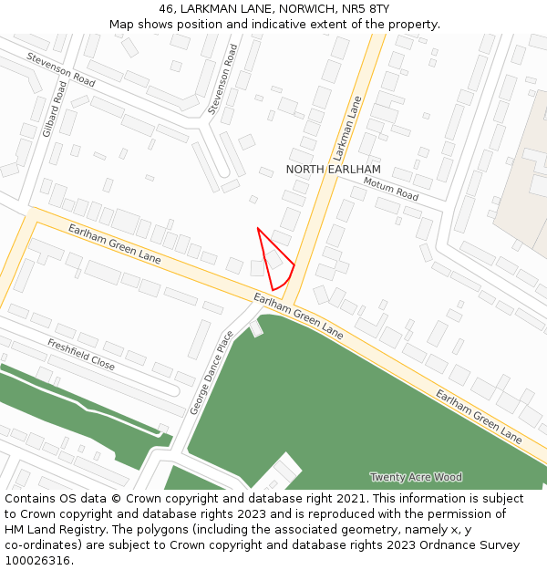 46, LARKMAN LANE, NORWICH, NR5 8TY: Location map and indicative extent of plot