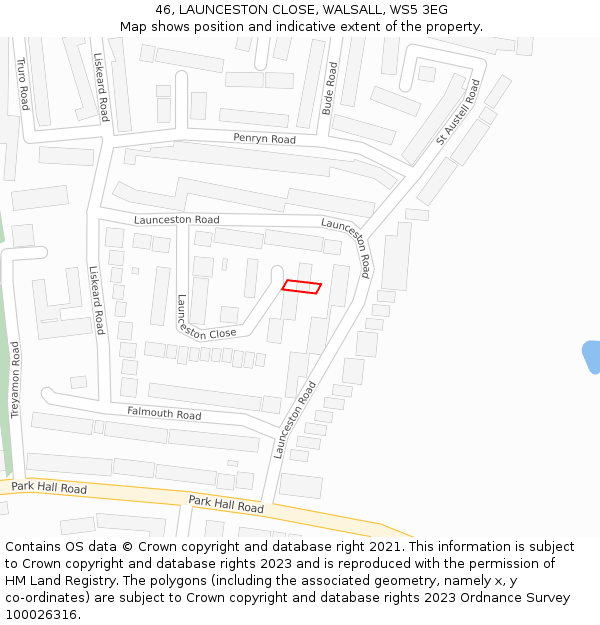 46, LAUNCESTON CLOSE, WALSALL, WS5 3EG: Location map and indicative extent of plot