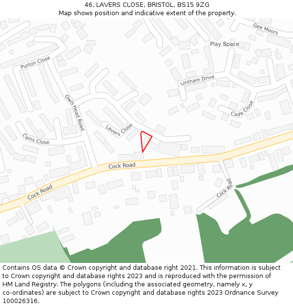 46, LAVERS CLOSE, BRISTOL, BS15 9ZG: Location map and indicative extent of plot