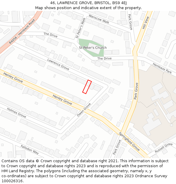 46, LAWRENCE GROVE, BRISTOL, BS9 4EJ: Location map and indicative extent of plot