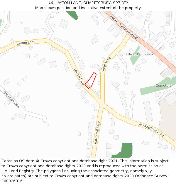 46, LAYTON LANE, SHAFTESBURY, SP7 8EY: Location map and indicative extent of plot