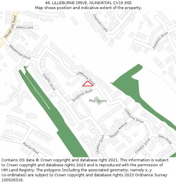 46, LILLEBURNE DRIVE, NUNEATON, CV10 9SE: Location map and indicative extent of plot