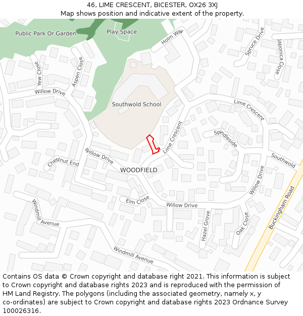 46, LIME CRESCENT, BICESTER, OX26 3XJ: Location map and indicative extent of plot