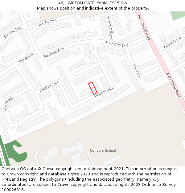 46, LIMPTON GATE, YARM, TS15 9JA: Location map and indicative extent of plot