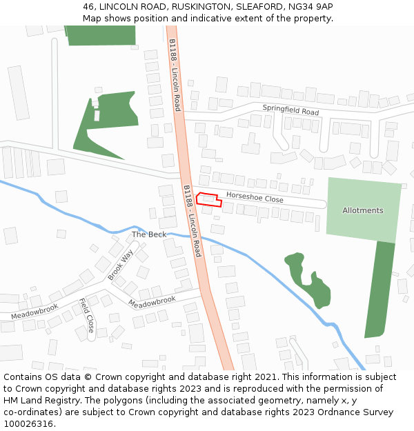 46, LINCOLN ROAD, RUSKINGTON, SLEAFORD, NG34 9AP: Location map and indicative extent of plot