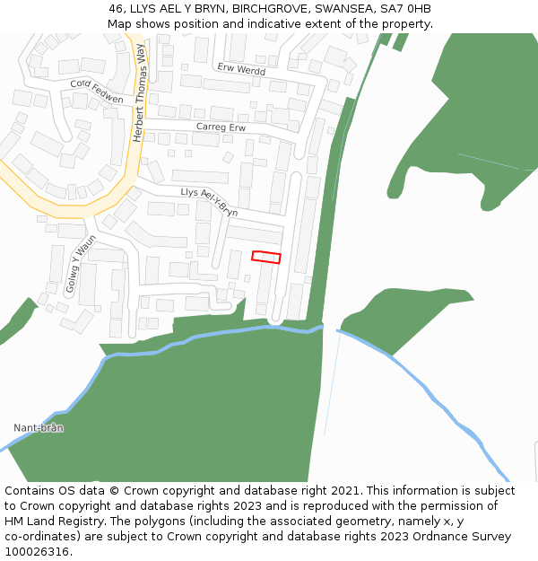 46, LLYS AEL Y BRYN, BIRCHGROVE, SWANSEA, SA7 0HB: Location map and indicative extent of plot