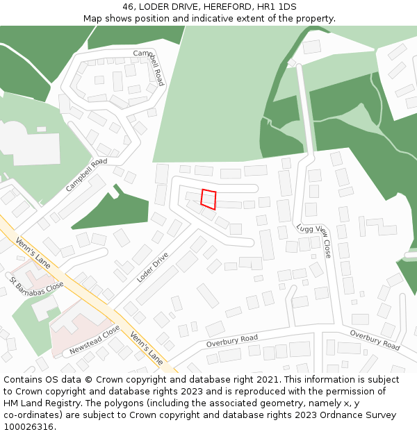 46, LODER DRIVE, HEREFORD, HR1 1DS: Location map and indicative extent of plot