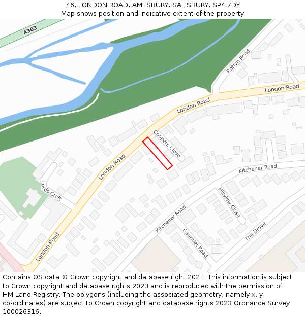 46, LONDON ROAD, AMESBURY, SALISBURY, SP4 7DY: Location map and indicative extent of plot