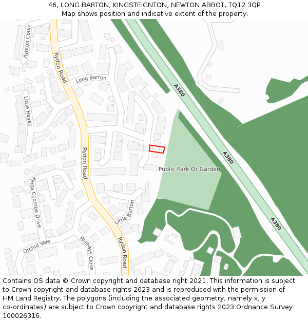 46, LONG BARTON, KINGSTEIGNTON, NEWTON ABBOT, TQ12 3QP: Location map and indicative extent of plot