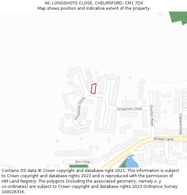 46, LONGSHOTS CLOSE, CHELMSFORD, CM1 7DX: Location map and indicative extent of plot