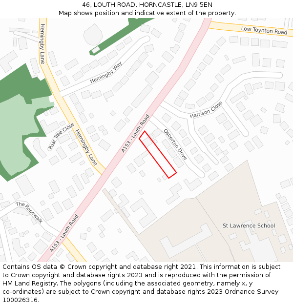 46, LOUTH ROAD, HORNCASTLE, LN9 5EN: Location map and indicative extent of plot