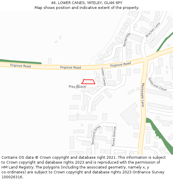46, LOWER CANES, YATELEY, GU46 6PY: Location map and indicative extent of plot