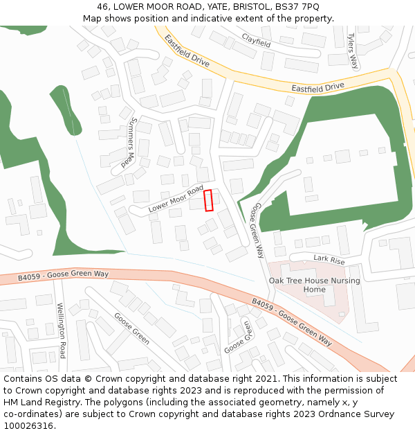 46, LOWER MOOR ROAD, YATE, BRISTOL, BS37 7PQ: Location map and indicative extent of plot