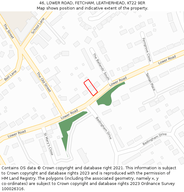 46, LOWER ROAD, FETCHAM, LEATHERHEAD, KT22 9ER: Location map and indicative extent of plot