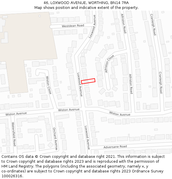 46, LOXWOOD AVENUE, WORTHING, BN14 7RA: Location map and indicative extent of plot