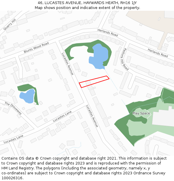 46, LUCASTES AVENUE, HAYWARDS HEATH, RH16 1JY: Location map and indicative extent of plot