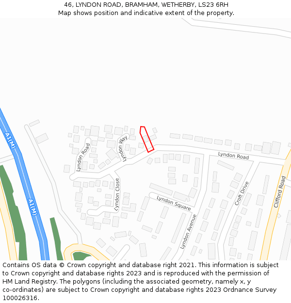 46, LYNDON ROAD, BRAMHAM, WETHERBY, LS23 6RH: Location map and indicative extent of plot