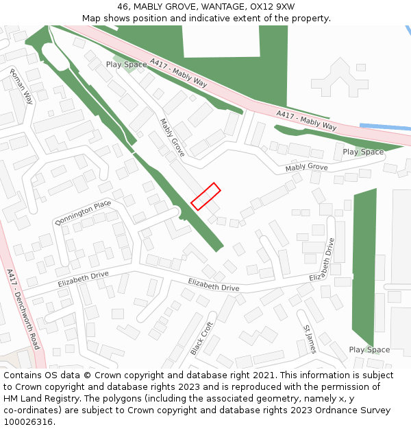46, MABLY GROVE, WANTAGE, OX12 9XW: Location map and indicative extent of plot